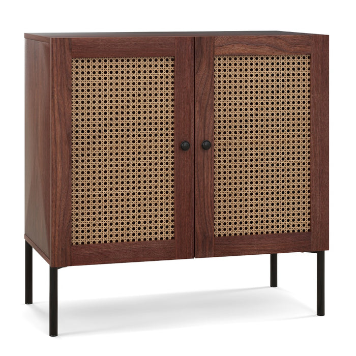 Mobile credenza con 2 ante in rattan ripiano regolabile in 3 posizioni-Mobile buffet da cucina Noce