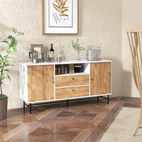 Mobile credenza con ante scorrevoli 2 cassetti foro per cavi-Mobile TV stile mid century da salotto Bianco