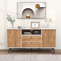 Mobile credenza con ante scorrevoli 2 cassetti foro per cavi-Mobile TV stile mid century da salotto Bianco