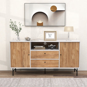 Mobile credenza con ante scorrevoli 2 cassetti foro per cavi-Mobile TV stile mid century da salotto Bianco