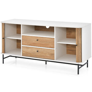 Mobile credenza con ante scorrevoli 2 cassetti foro per cavi-Mobile TV stile mid century da salotto Bianco