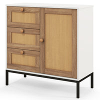 Mobile credenza con ante e cassetti in rattan-Mobile di accentuazione con 1 anta e 3 cassetti 80x35x80,5cm Bianco