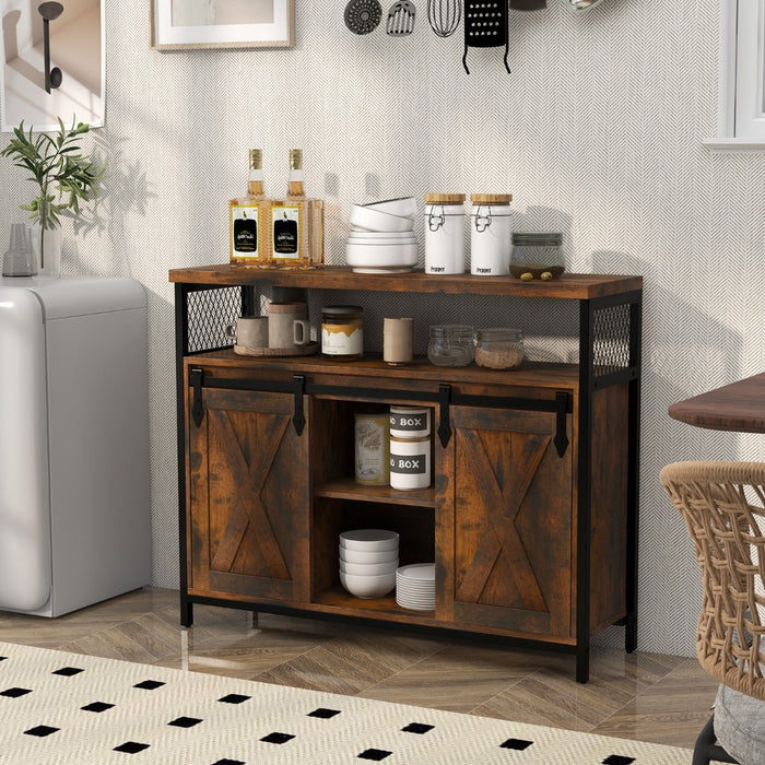 Mobile credenza con ante scorrevoli 3 ripiani regolabili e scomparti aperti, Mobile bar caff¨¨ stile rustico Marrone-Credenze buffet