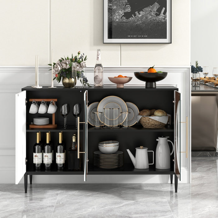 Mobile credenza con anta in vetro temperato gambe in metallo-Credenza da cucina moderna per soggiorno Bianco