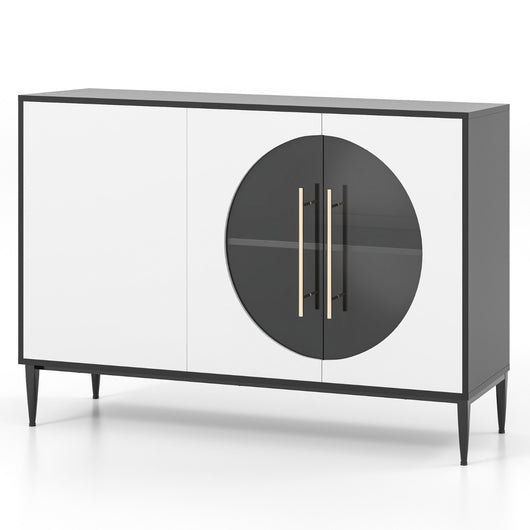 Mobile credenza con anta in vetro temperato gambe in metallo-Credenza da cucina moderna per soggiorno Bianco