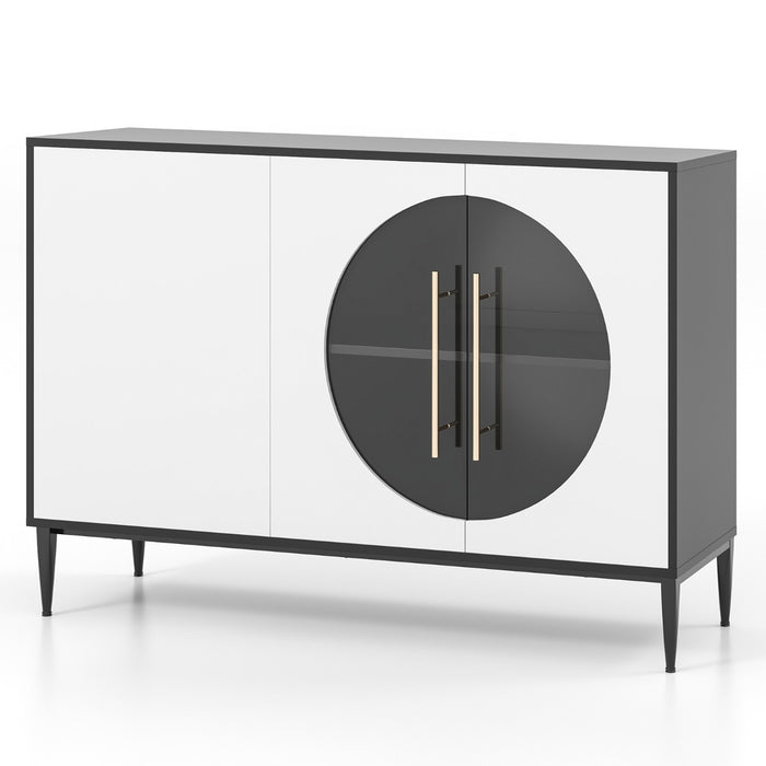 Mobile credenza con anta in vetro temperato gambe in metallo-Credenza da cucina moderna per soggiorno Bianco