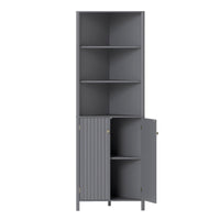 Mobile d¡¯angolo alto moderno con 5 ripiani e 2 ante scanalate per bagno, Mobile salvaspazio con ripiano regolabile-Armadietti da bagno