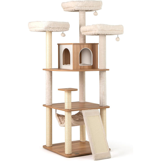 Albero per gatti alto 168 cm con 3 piattaforme, Torre multi - livello con accessori per gatti da interno-Alberi Tiragraffi