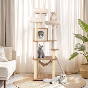 Albero per gatti alto 168 cm con 3 piattaforme, Torre multi - livello con accessori per gatti da interno-Alberi Tiragraffi