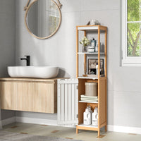 Mobile da bagno alto 129 cm con anta ripiani e ripiano regolabile-Armadietto alto e stretto in bamb¨´ Naturale