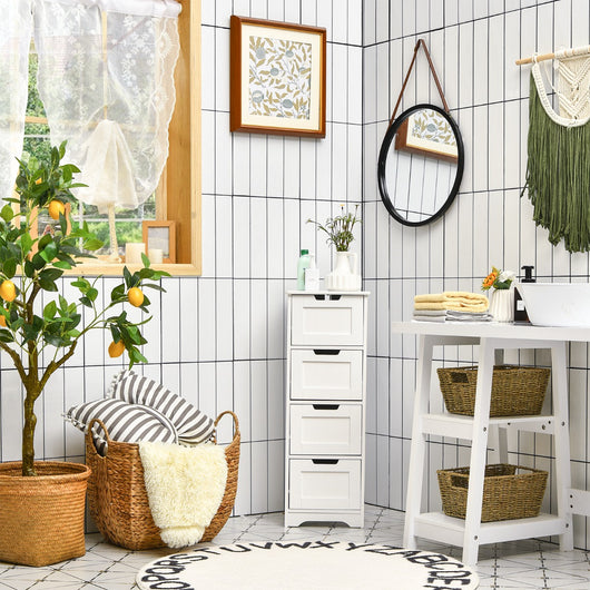 Mobile da bagno con 4 cassetti, Armadietto salvaspazio stretto da soggiorno cucina camera da letto ufficio Bianco-Armadietti da bagno