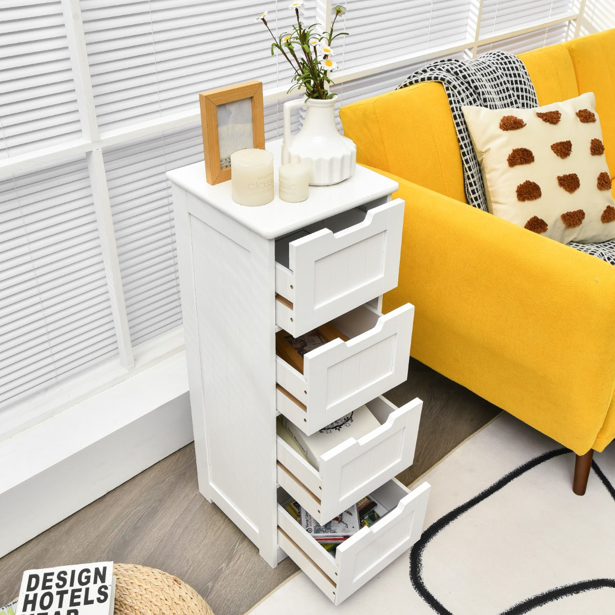 Mobile da bagno con 4 cassetti, Armadietto salvaspazio stretto da soggiorno cucina camera da letto ufficio Bianco-Armadietti da bagno