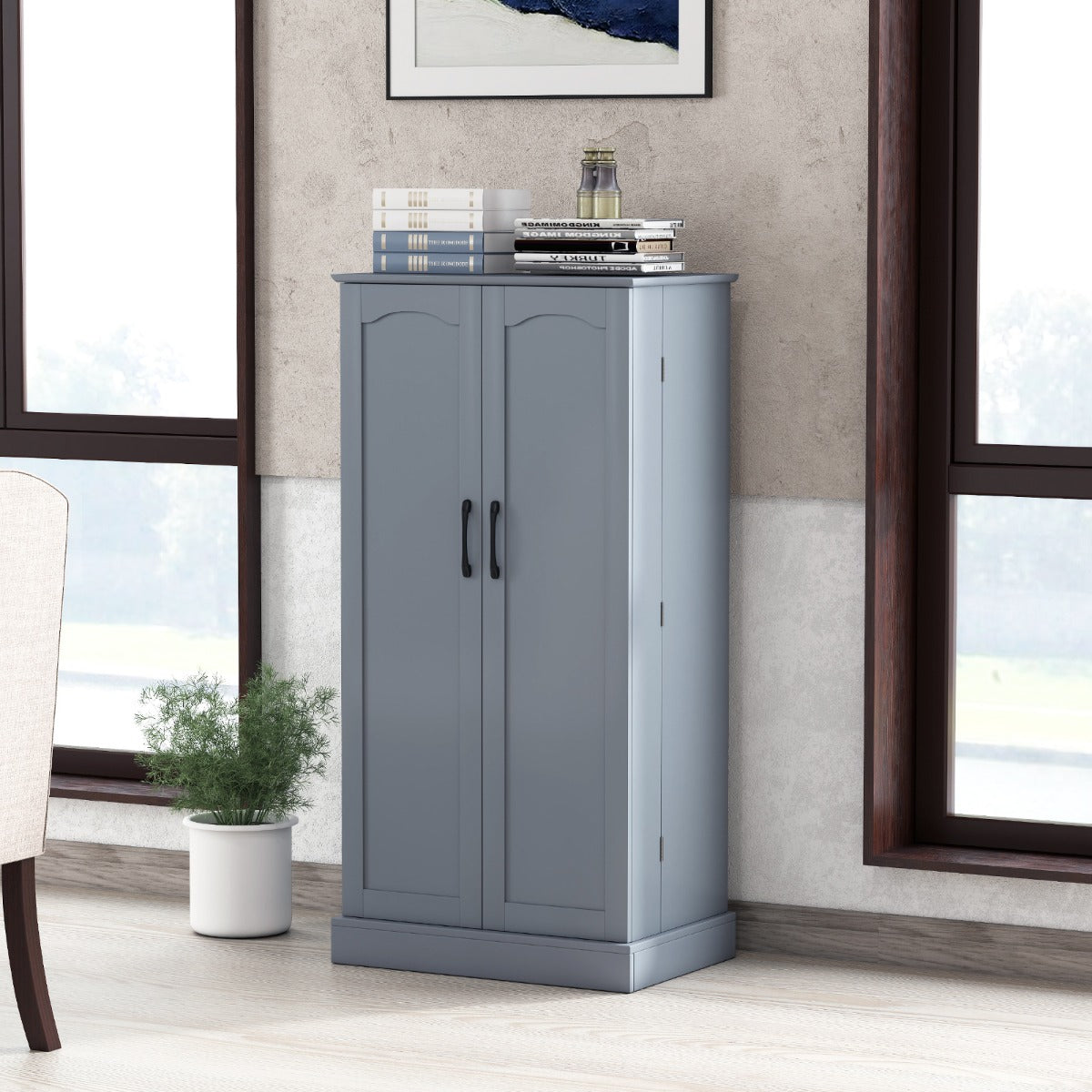 Mobile da cucina con 2 ante e dispositivi anti-ribaltamento contenitore-Mobile credenza per soggiorno Grigio