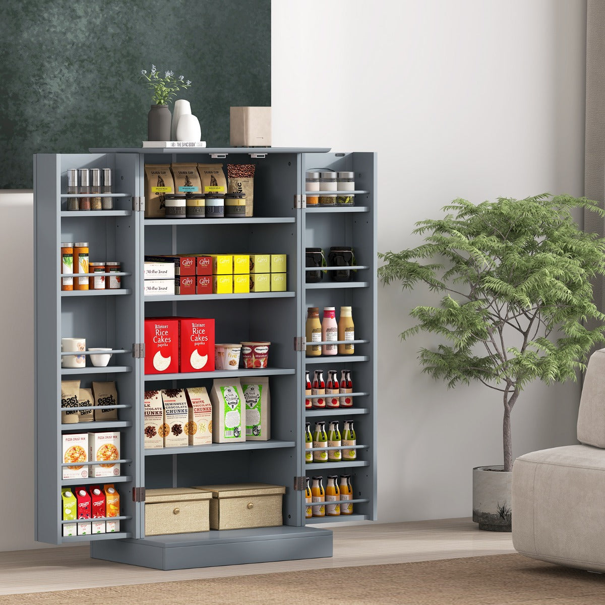 Mobile da cucina con 2 ante e dispositivi anti-ribaltamento contenitore-Mobile credenza per soggiorno Grigio