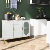 Mobile da cucina con 2 ampi cassetti e 2 grandi armadi con ante gambe in metallo, Cassettone autoportante Bianco-Credenze buffet