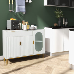 Mobile da cucina con 2 ampi cassetti e 2 grandi armadi con ante gambe in metallo, Cassettone autoportante Bianco-Credenze buffet