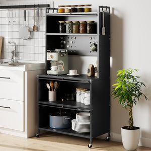 Mobile da cucina rete a 5 ripiani supporto microonde ante a ribalta, Mobile da cucina pannello con ganci Grigio-Credenze buffet