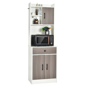 Mobile da cucina con 3 ante e ripiani regolabili-Credenza con ampio spazio aperto per microonde Bianco