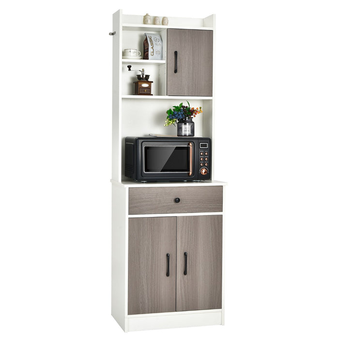 Mobile da cucina con 3 ante e ripiani regolabili-Credenza con ampio spazio aperto per microonde Bianco