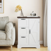 Mobile da pavimento mobile accentato rustico con porta da fienile, Mobile credenza indipendente per cucina Bianco-Armadietti da bagno