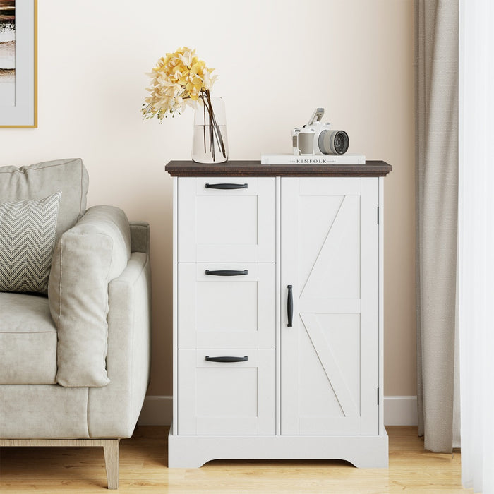 Mobile da pavimento mobile accentato rustico con porta da fienile, Mobile credenza indipendente per cucina Bianco-Armadietti da bagno
