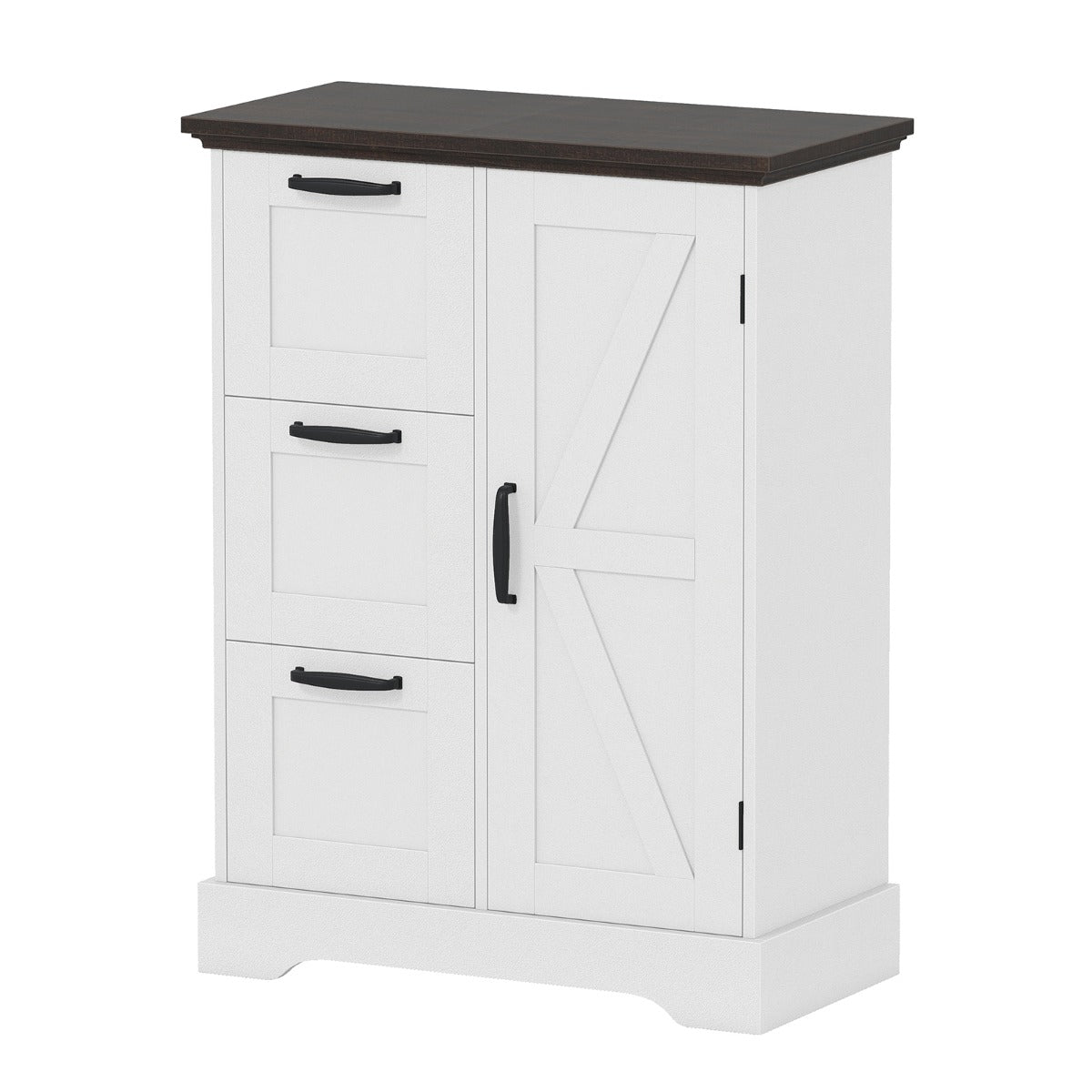 Mobile da pavimento mobile accentato rustico con porta da fienile, Mobile credenza indipendente per cucina Bianco-Armadietti da bagno