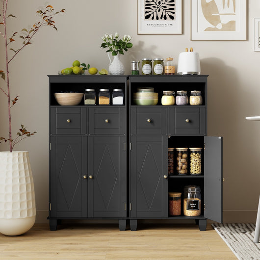 Mobile da pavimento organizzatore autoportante con ante-Armadietto contenitore cassetti in legno massiccio Nero