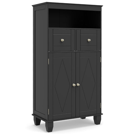 Mobile da pavimento organizzatore autoportante con ante-Armadietto contenitore cassetti in legno massiccio Nero