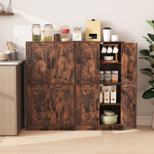 Mobile da bagno mobiletto da 110cm con 4 ante e ripiani regolabili, Mobile dispensa da cucina per soggiorno Marrone rustico-Armadietti da bagno