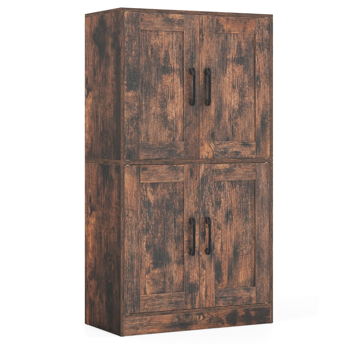 Mobile da bagno mobiletto da 110cm con 4 ante e ripiani regolabili, Mobile dispensa da cucina per soggiorno Marrone rustico-Armadietti da bagno