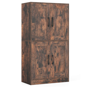 Mobile da bagno mobiletto da 110cm con 4 ante e ripiani regolabili, Mobile dispensa da cucina per soggiorno Marrone rustico-Armadietti da bagno