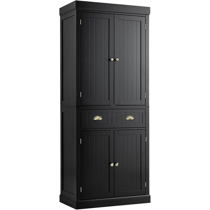 Mobile dispensa da cucina alto 183cm con ripiani regolabili 2 ante e cassetto-Mobile credenza da soggiorno Nero