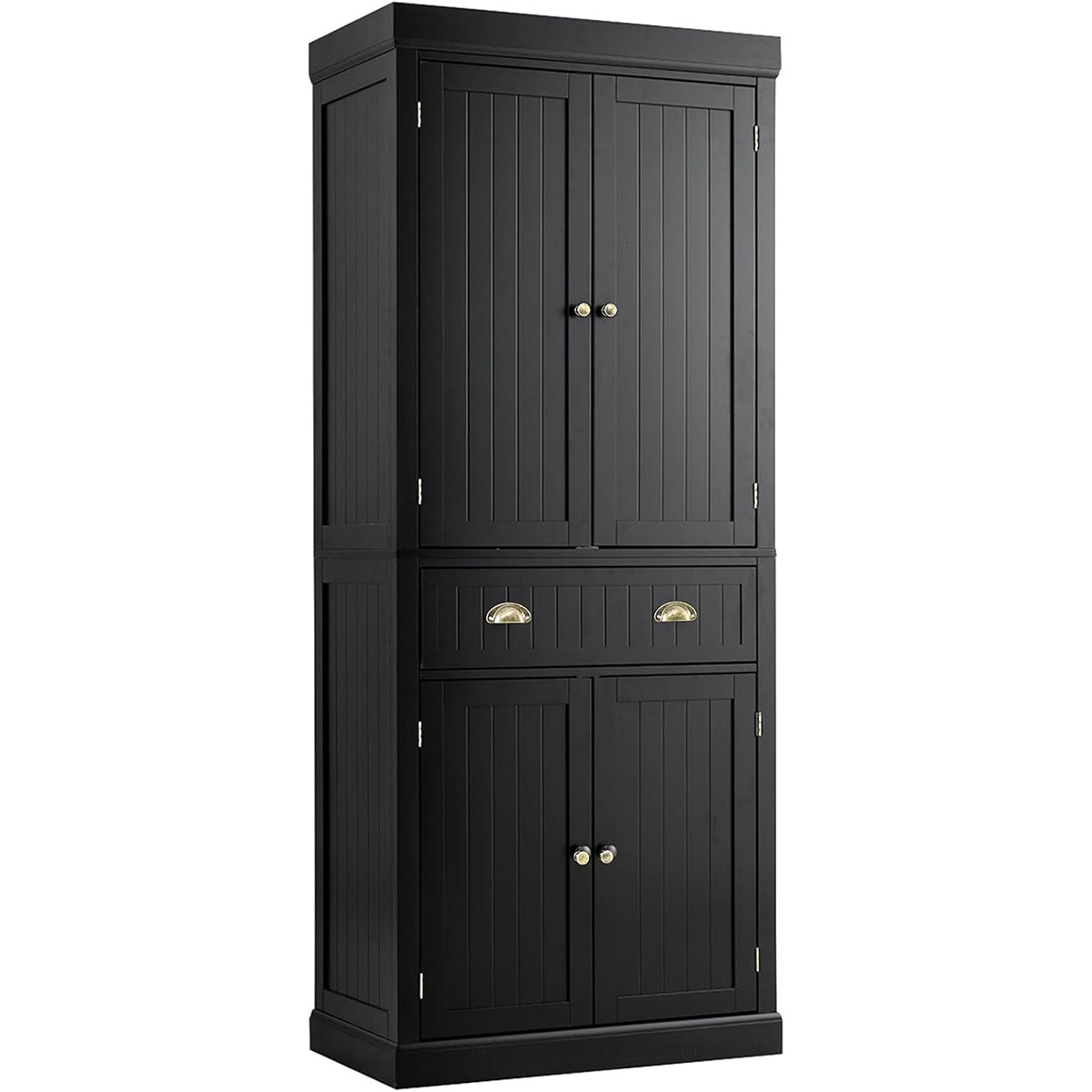 Mobile dispensa da cucina alto 183cm con ripiani regolabili 2 ante e cassetto-Mobile credenza da soggiorno Nero