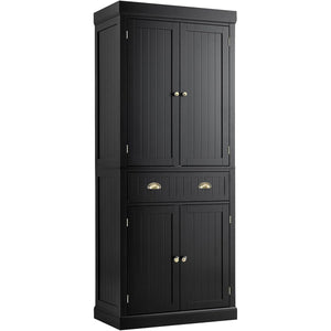 Mobile dispensa da cucina alto 183cm con ripiani regolabili 2 ante e cassetto-Mobile credenza da soggiorno Nero