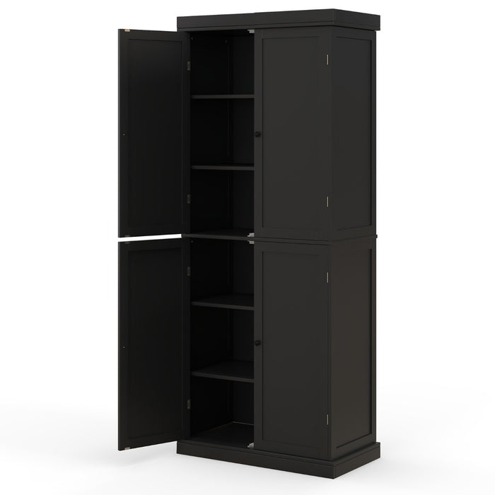 Dispensa da cucina a 4 ante con 6 ripiani 2 ripiani regolabili-Buffet Mobile credenza alto 184,5cm per sala da pranzo Nero