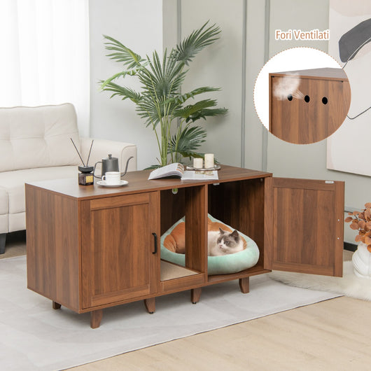 Mobile lettiera per gatti con ingressi sinuosi tiragraffi gambe staccabili, Armadietto casetta per gatti Caff¨¨-Lettini e divanetti