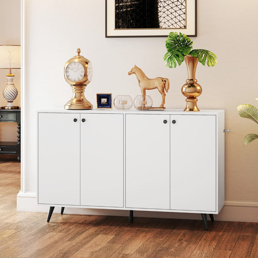 Mobile moderno di stoccaggio a 4 ante con ripiani regolabili a 5 posizioni-Mobile autonomo con 5 gambe di supporto Bianco