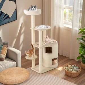 Albero per gatti 151 cm con condo a 2 piani, Torre multi - livello con accessori per gatti da interno-Alberi Tiragraffi