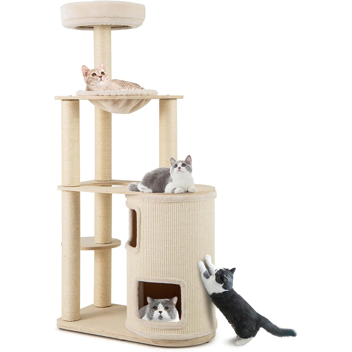 Albero per gatti 151 cm con condo a 2 piani, Torre multi - livello con accessori per gatti da interno-Alberi Tiragraffi
