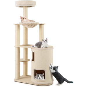 Albero per gatti 151 cm con condo a 2 piani, Torre multi - livello con accessori per gatti da interno-Alberi Tiragraffi