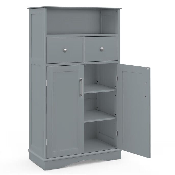 Mobile per bagno con 2 porte 2 cassetti e 2 ripiani regolabili-Organizzatore da pavimento 60x30x108cm Grigio