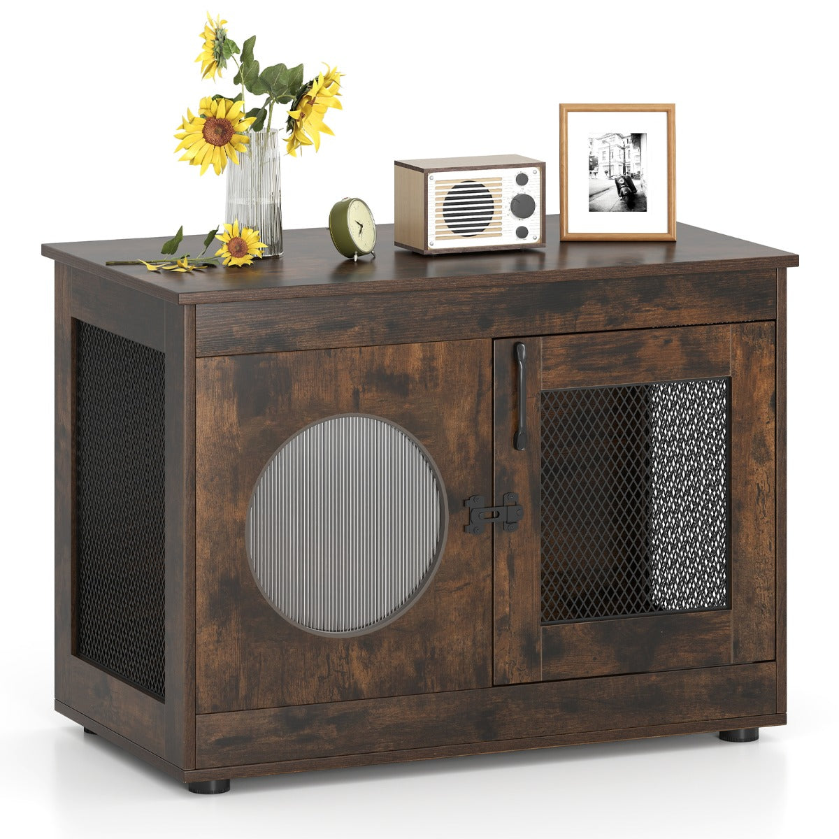 Gabbia per animali resistente ai morsi in metallo robusto per cani piccoli e medi, Mobile per cani cassetta per cuccioli in legno -Casette e lettini