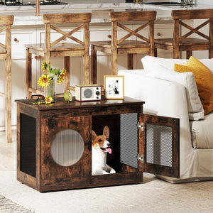 Gabbia per animali resistente ai morsi in metallo robusto per cani piccoli e medi, Mobile per cani cassetta per cuccioli in legno -Casette e lettini