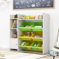 Mobile porta giochi per bambini con 8 contenitori 1 anta-Libreria e scaffale per giocattoli a 4 livelli Bianco