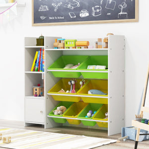 Mobile porta giochi per bambini con 8 contenitori 1 anta-Libreria e scaffale per giocattoli a 4 livelli Bianco