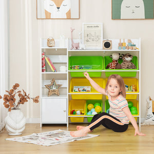 Mobile porta giochi per bambini con 8 contenitori 1 anta-Libreria e scaffale per giocattoli a 4 livelli Bianco