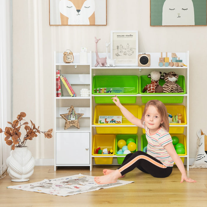 Mobile porta giochi per bambini con 8 contenitori 1 anta-Libreria e scaffale per giocattoli a 4 livelli Bianco