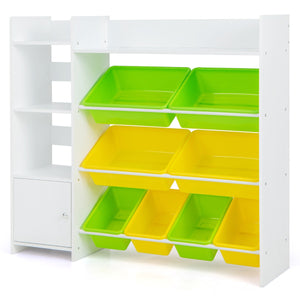 Mobile porta giochi per bambini con 8 contenitori 1 anta-Libreria e scaffale per giocattoli a 4 livelli Bianco