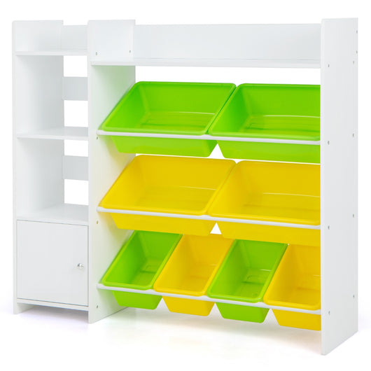 Mobile porta giochi per bambini con 8 contenitori 1 anta-Libreria e scaffale per giocattoli a 4 livelli Bianco