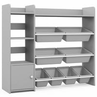 Mobile porta giochi per bambini con 8 contenitori 1 anta, Libreria e scaffale per giocattoli a 4 livelli Grigio-Scaffalature